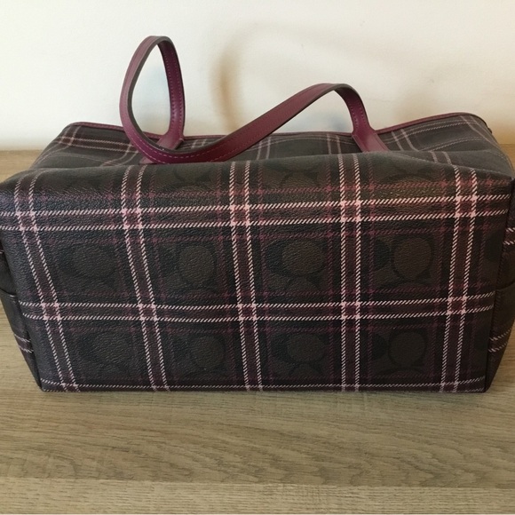 Vintage Coach NY Field Plaid Zip Top Tote Shoulder Bag Signature C’s & Dustbag - Picture 7 of 14